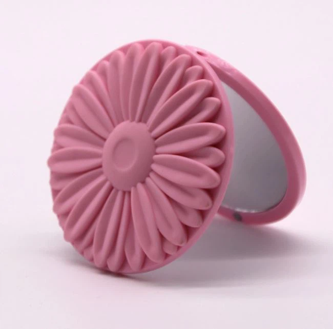 Silicone Hand Held Portable Double Side Folding Round Makeup Mirror